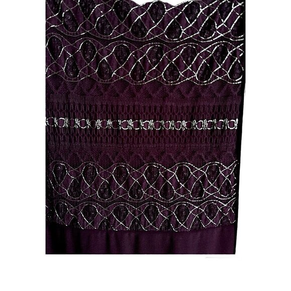 R&M Richards Deep Plum Maroon Elegant Flowy Sheath Dress Silver Embroidery Sz 10 - Picture 6 of 7